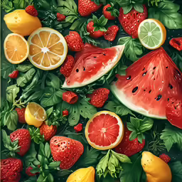 a bunch of fruit is scattered together and cut into pieces
