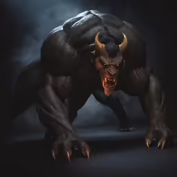 the demon beast on the ground poses for a photograph