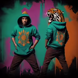 man in a hoodie with an angry tiger on it