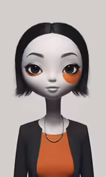 a young woman in an orange top with black hair