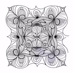 a drawing of an ornamental design on white paper,a square shaped abstract design on a white background