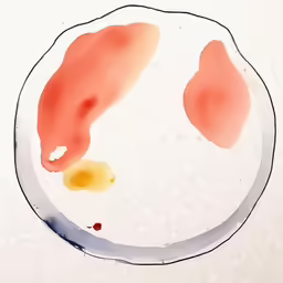 a plate with two little pieces of food on it