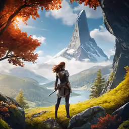 a painting of a woman on top of a hill