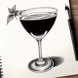 a drawing of a glass of wine
