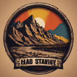 an image of the hagstanly mountain pass logo,a round emblem depicting the mountains in front of a sunset