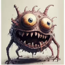 a weird looking cartoon with large and bulging eyes