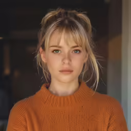 an image of a woman wearing a messy high ponytail