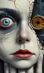 a clock on top of a face is shown