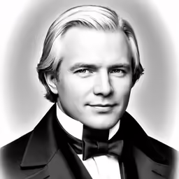 a black and white photo of a man in tuxedo