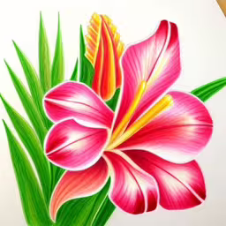 a beautiful flower painted in pastel colors,a painting of a pink and yellow flower
