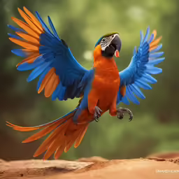 a very colorful parrot is playing with its tail
