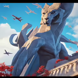 an image of a city skyline with many airplanes
