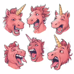 a pink unicorn with some different faces