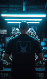man in a warehouse watching large stacks of objects
