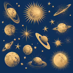 a star and planets in space with stars