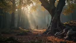 a person is walking through the forest