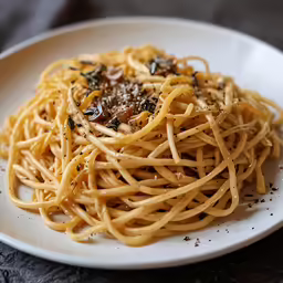 a plate that has some spaghetti on it
