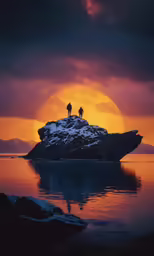 the two people are standing on a rocky outcropping