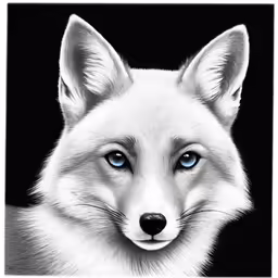 a white fox with blue eyes, looking straight ahead