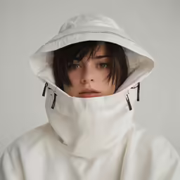 a girl wearing a white hoodie with earrings
