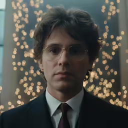 the man with glasses is wearing a suit and tie