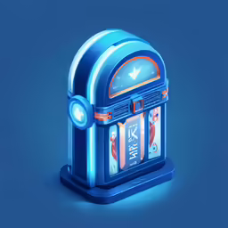 there is a blue slot machine with lights on it