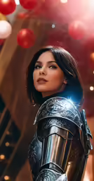 a woman dressed in a armor posing for a photograph