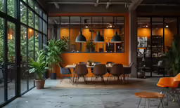 a long dining room table and chairs are shown