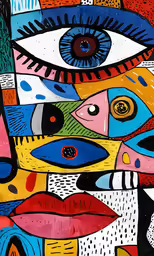 an abstract painting with lots of colorful shapes