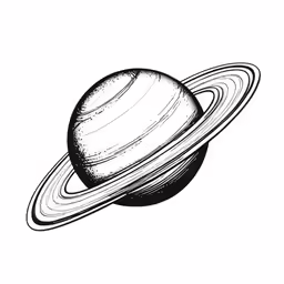 the planet saturn with rings around it in black and white