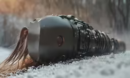 a very long black water bottle laying on the ground