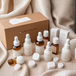 the skin care box is on display with various items