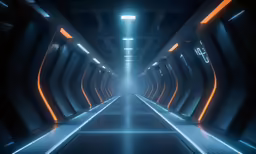 a tunnel with lights and neon accents