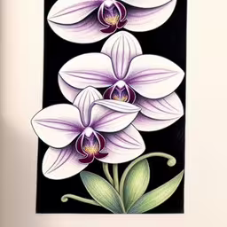 a flower painted on the wall above a black table,a drawing of three white flowers against a black background