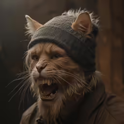 a man dressed in a cat hat, mouth open