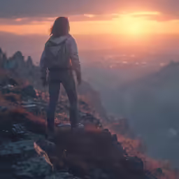 there is a person looking out over the mountains