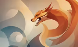 an orange and yellow dragon with his head down