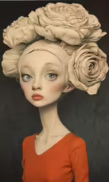 a picture of a lady wearing roses on her head