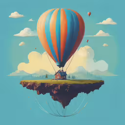 a digital art painting with a house on an island,there is an artwork that looks like an island