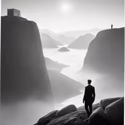 a person that is standing on the side of a cliff