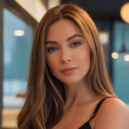 an attractive woman posing for a portrait in the restaurant