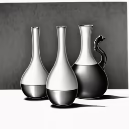 three silver vases sit side by side on a surface