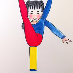 a drawing of a woman in the air on a pole,a person flying through the air with a long sock