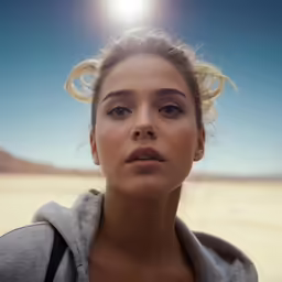 a woman with her hair in the wind