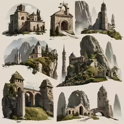 various types of buildings on different terrains