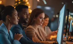 a group of people working on a computer screen