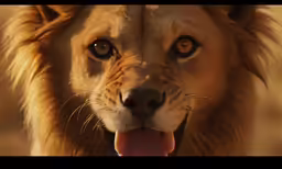 a lion with its mouth open and his tongue out