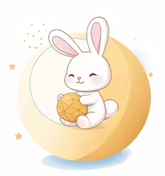 a rabbit is sitting on top of a yellow ball