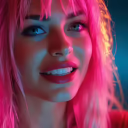 this is an image of the woman with pink hair