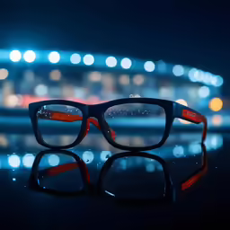 a pair of glasses sitting on top of a table